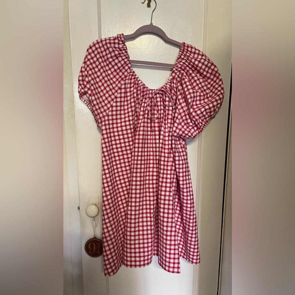 Oak Meadow Everyday Drawcord Dress in Red Checker